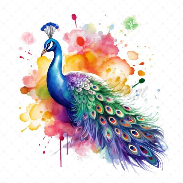 20 High-Quality Rainbow Peacock Clipart - Peacock digital watercolor JPG instant download for commercial use - Digital download