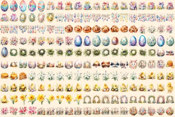 Easter Watercolor Clipart Bundle - 1295+ transparent PNG, Charming easter bunny art, Joyful springtime png, Commercial use,Digital download