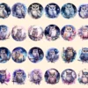 Celestial Owls Watercolor Clipart Bundle - 215+ transparent PNG, Galaxy night images, Mystical fantasy art, Commercial use, Digital download