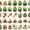 Herbal Witches Watercolor Clipart Bundle - 310+ transparent PNG, Whimsical fantasy graphics, Enchanted png, Commercial use, Digital download
