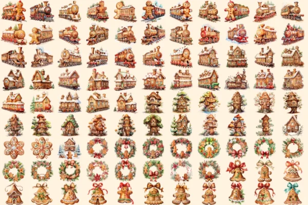 Gingerbread Cookies Watercolor Clipart Bundle - 675+ transparent PNG, Xmas cookies png, Festive baking png, Commercial use, Digital download