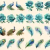Peacocks Watercolor Clipart Bundle - 205+ transparent PNG, Regal bird illustrations, Colorful peacocks png, Commercial use, Digital download