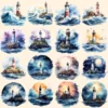 Lighthouses Watercolor Clipart Bundle - 154+ transparent PNG, Coastal views images, Seaside light Graphics, Commercial use, Digital download