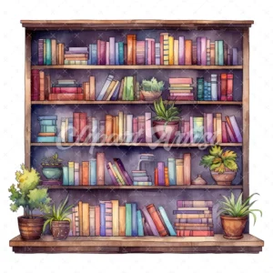 20 High-Quality Book Shelves Clipart - Book shelves digital watercolor JPG instant download for commercial use - Digital download