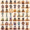 Little Monsters Watercolor Clipart Bundle - 500+ transparent PNG, Eerie graphics, Cute halloween creatures, Commercial use, Digital download
