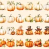 Pumpkin Watercolor Clipart Bundle - 205+ transparent PNG, Autumn pumpkin illustrations, Halloween art png, Commercial use, Digital download