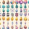 Crystals Watercolor Clipart Bundle - 470+ transparent PNG, Crystal illustrations, Enchanted gem graphics, Commercial use, Digital download