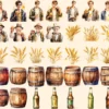 Beer Watercolor Clipart Bundle - 305+ transparent PNG, Craft beer illustrations, Lager and ale png images, Commercial use, Digital download