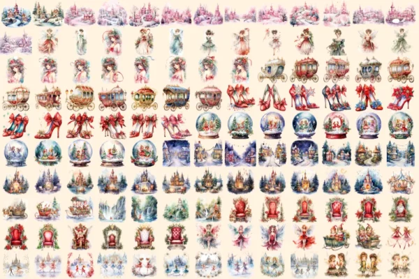 Christmas Fairies Watercolor Clipart Bundle - 890+ transparent PNG, Enchanting holiday graphics, Magic png, Commercial use, Digital download