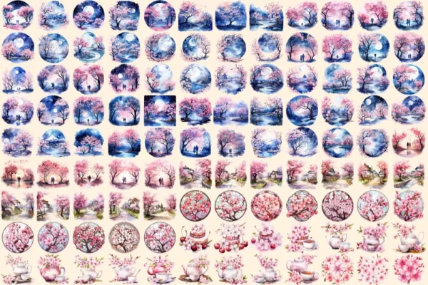 Cherry Blossoms Watercolor Clipart Bundle - 750+ transparent PNG, Japanese flower graphics, Sakura flowers, Commercial use, Digital download