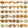 Lunch Foods Watercolor Clipart Bundle - 450+ transparent PNG, Midday feast graphics, Lunchtime meal images, Commercial use, Digital download