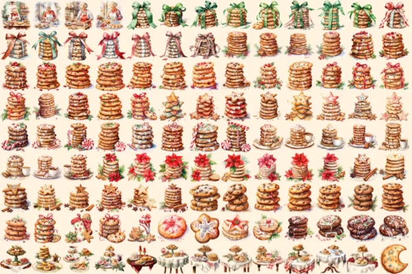 Christmas Cookies Watercolor Clipart Bundle - 815+ transparent PNG, Holiday cookie graphics, Festive baking, Commercial use,Digital download