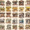 Cafes Watercolor Clipart Bundle - 220+ transparent PNG, Charming coffee shop graphics, Delightful bistro art,Commercial use,Digital download