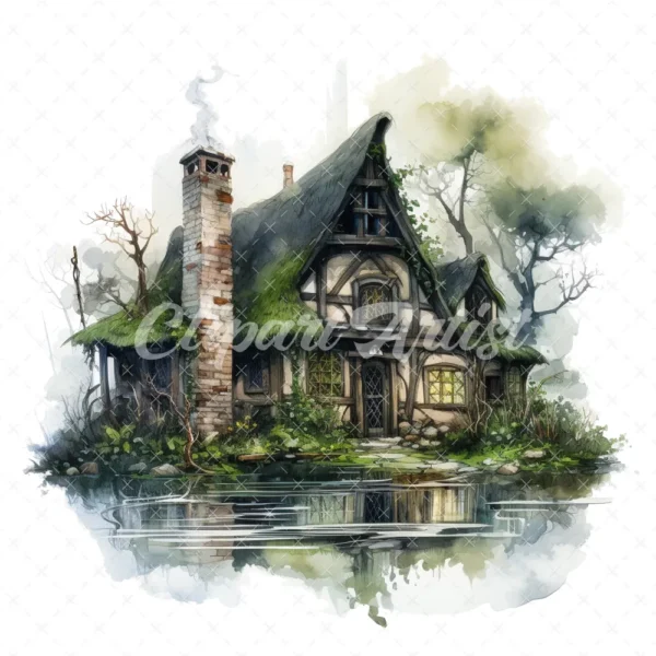 20 High-Quality Swamp Witch Houses Clipart - Witch houses digital watercolor JPG instant download for commercial use - Digital download
