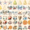 Rustic Christmas Watercolor Clipart Bundle - 348+ transparent PNG, Warm holiday scenes, Rustic x-mas images, Commercial use,Digital download