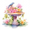 20 High-Quality Floral Birdbath Clipart - Floral birdbath digital watercolor JPG instant download for commercial use - Digital download