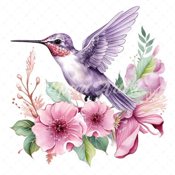 20 High-Quality Floral Hummingbird Clipart - Hummingbird digital watercolor JPG instant download for commercial use - Digital download