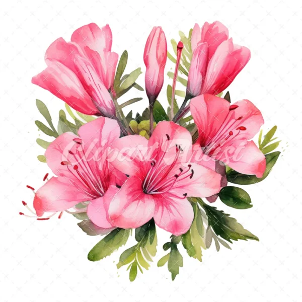 20 High-Quality Hot Pink Azalea Bouquet Clipart - Hot Azalea digital watercolor JPG instant download for commercial use - Digital download