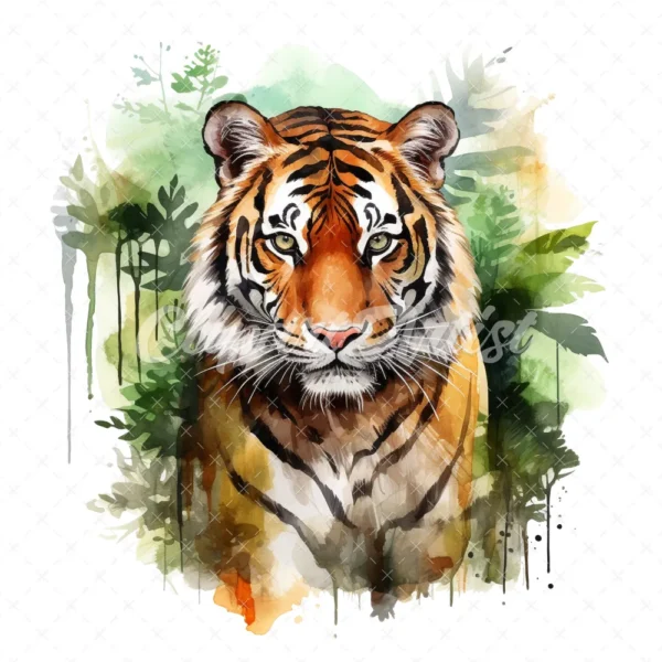 20 High-Quality Forest Tiger Clipart - Forest tiger digital watercolor JPG instant download for commercial use - Digital download