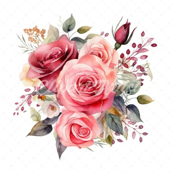 20 High-Quality Rose Bouquet Clipart - Rose bouquet digital watercolor JPG instant download for commercial use - Digital download