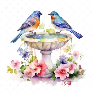 20 High-Quality Floral Birdbath Clipart - Floral birdbath digital watercolor JPG instant download for commercial use - Digital download