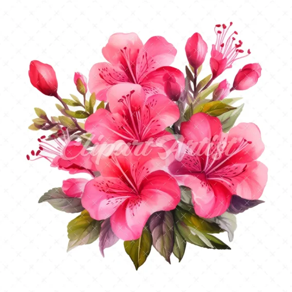 20 High-Quality Hot Pink Azalea Bouquet Clipart - Hot Azalea digital watercolor JPG instant download for commercial use - Digital download