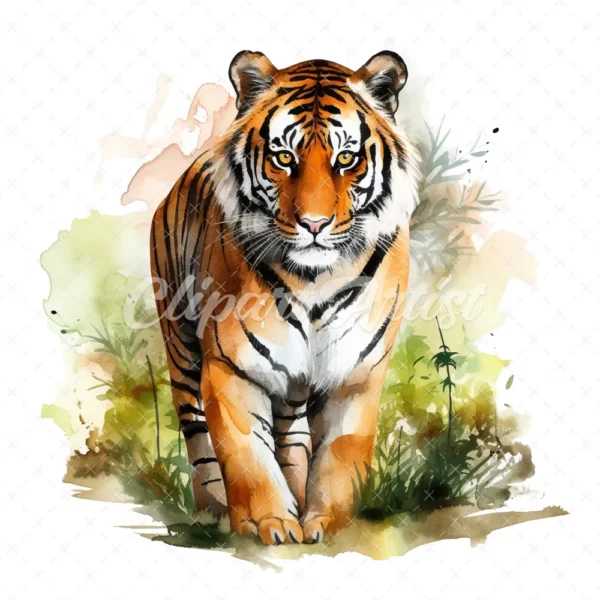 20 High-Quality Forest Tiger Clipart - Forest tiger digital watercolor JPG instant download for commercial use - Digital download