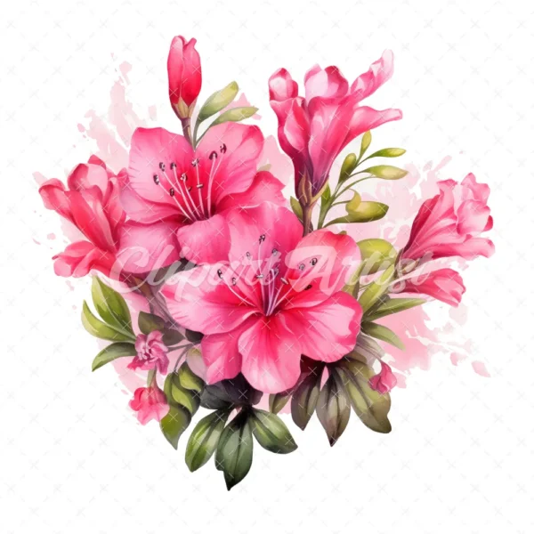 20 High-Quality Hot Pink Azalea Bouquet Clipart - Hot Azalea digital watercolor JPG instant download for commercial use - Digital download