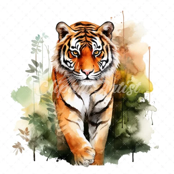 20 High-Quality Forest Tiger Clipart - Forest tiger digital watercolor JPG instant download for commercial use - Digital download
