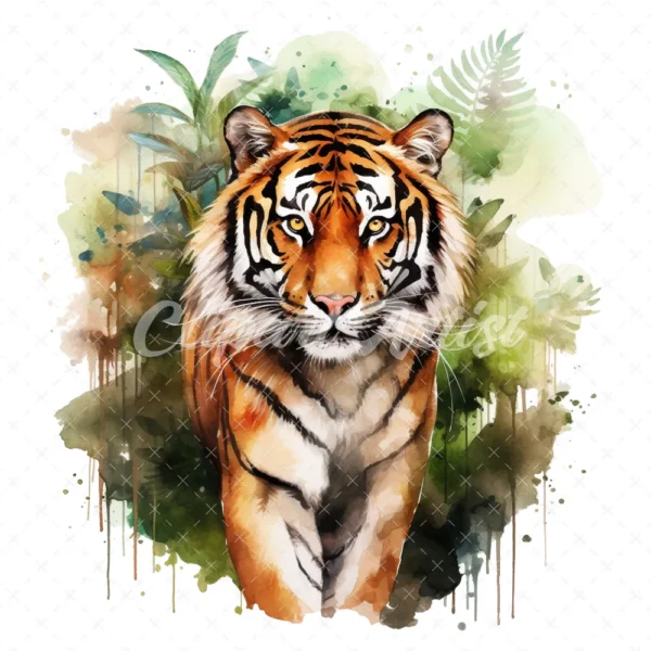 20 High-Quality Forest Tiger Clipart - Forest tiger digital watercolor JPG instant download for commercial use - Digital download