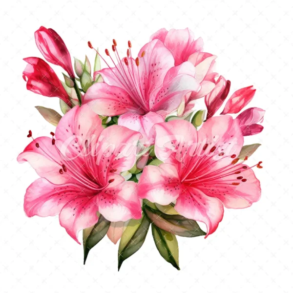 20 High-Quality Hot Pink Azalea Bouquet Clipart - Hot Azalea digital watercolor JPG instant download for commercial use - Digital download