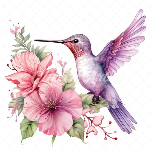 20 High-Quality Floral Hummingbird Clipart - Hummingbird digital watercolor JPG instant download for commercial use - Digital download