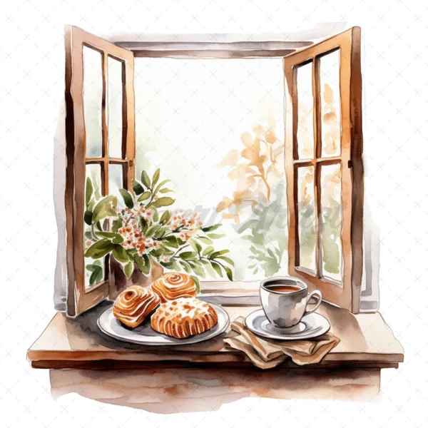 18 High-Quality Morning Coffee Windows Clipart - Morning window digital JPG instant download for commercial use - Digital download