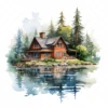 19 High-Quality Lake House Clipart - Lake house digital watercolor JPG instant download for commercial use - Digital download