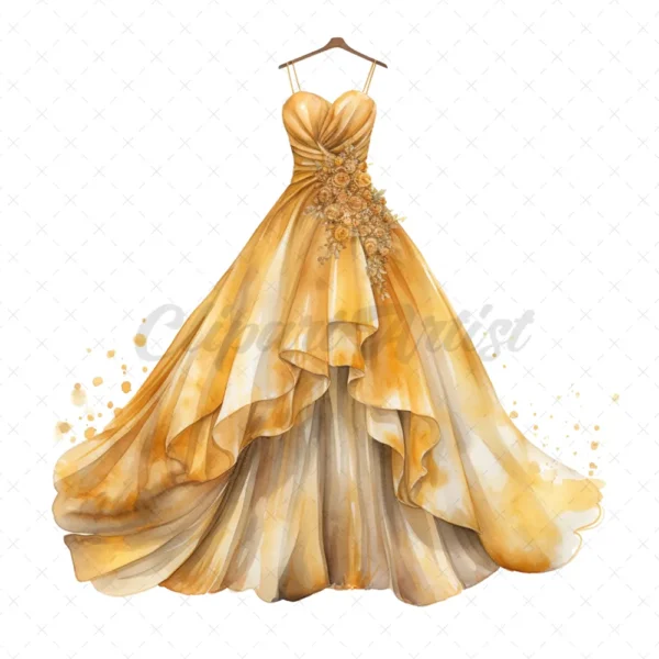 20 High-Quality Wedding Gown Clipart - Wedding gown digital watercolor JPG instant download for commercial use - Digital download