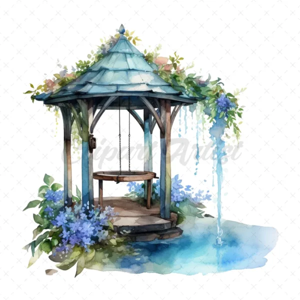 19 High-Quality Wishing Wells Clipart - Wishing wells digital watercolor JPG instant download for commercial use - Digital download