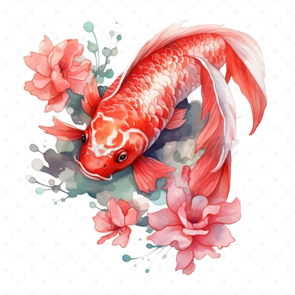 17 High-Quality Floral Koi Fish Clipart - Fish digital JPG instant download for commercial use - Digital download
