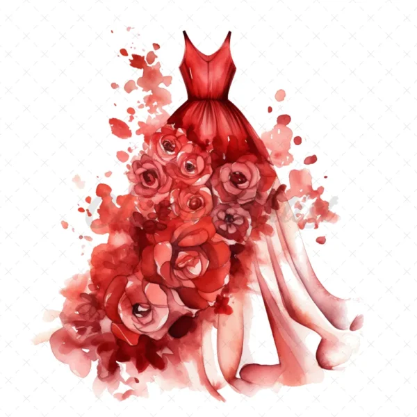 17 High-Quality Fashion Dresses Clipart - Red dresses digital watercolor JPG instant download for commercial use - Digital download