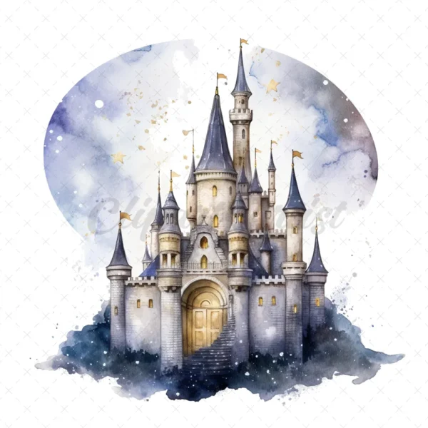 21 High-Quality Night Fantasy Castles Clipart - Night castles digital watercolor JPG instant download for commercial use - Digital download