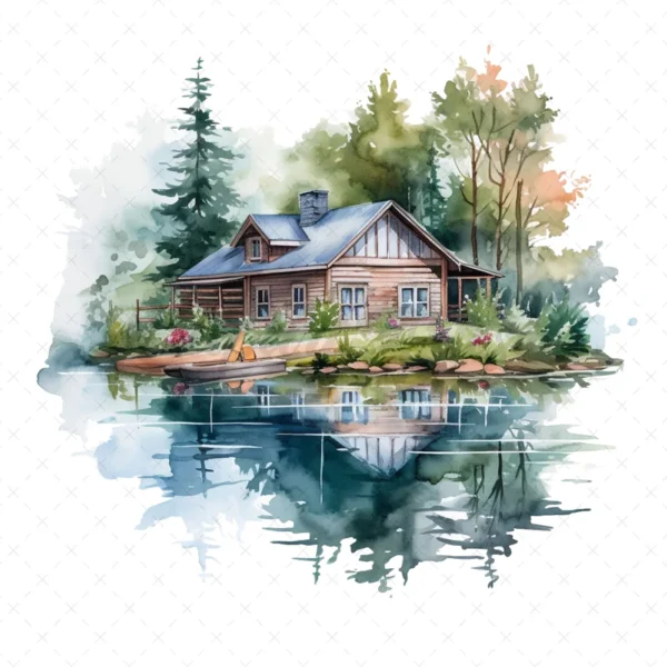 19 High-Quality Lake House Clipart - Lake house digital watercolor JPG instant download for commercial use - Digital download