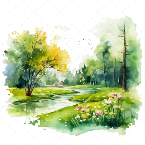 20 High-Quality Spring Grass Park Clipart - Grass garden digital watercolor JPG instant download for commercial use - Digital download