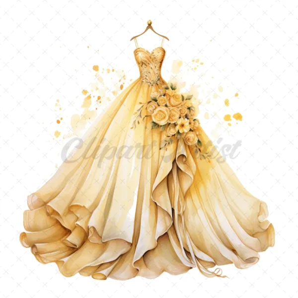 20 High-Quality Wedding Gown Clipart - Wedding gown digital watercolor JPG instant download for commercial use - Digital download