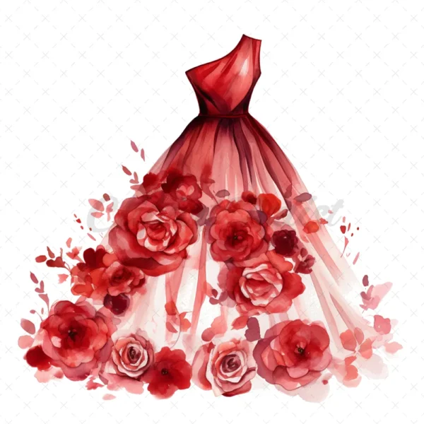 17 High-Quality Fashion Dresses Clipart - Red dresses digital watercolor JPG instant download for commercial use - Digital download