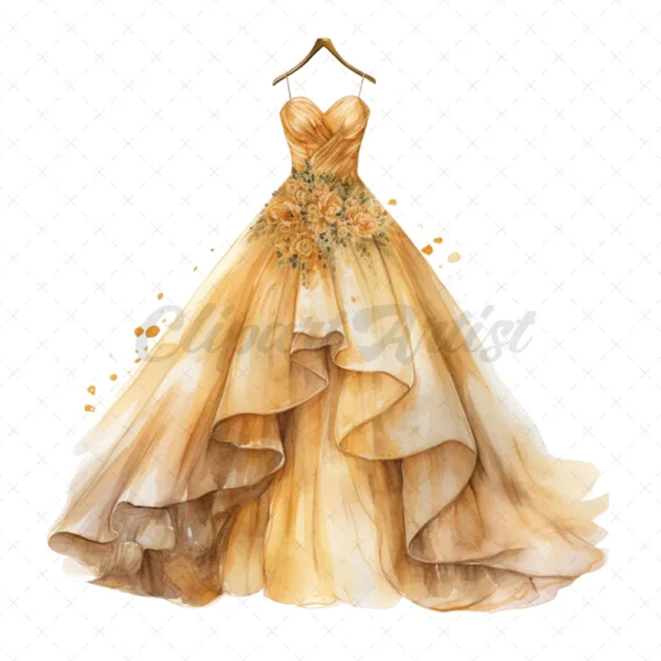 20 High-Quality Wedding Gown Clipart - Wedding gown digital watercolor JPG instant download for commercial use - Digital download