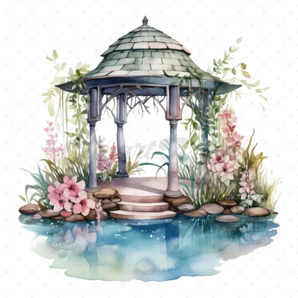 19 High-Quality Wishing Wells Clipart - Wishing wells digital watercolor JPG instant download for commercial use - Digital download