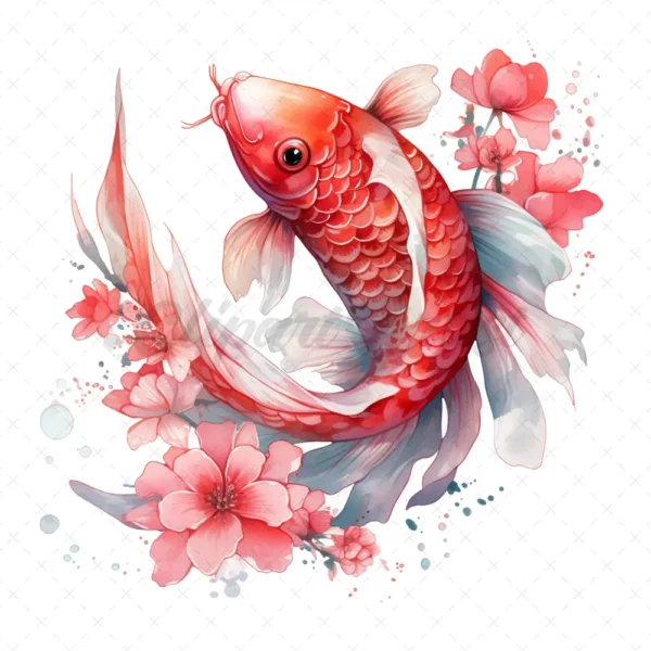 17 High-Quality Floral Koi Fish Clipart - Fish digital JPG instant download for commercial use - Digital download