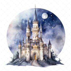 21 High-Quality Night Fantasy Castles Clipart - Night castles digital watercolor JPG instant download for commercial use - Digital download