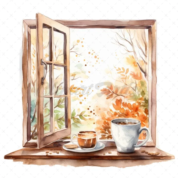 18 High-Quality Morning Coffee Windows Clipart - Morning window digital JPG instant download for commercial use - Digital download