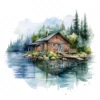 19 High-Quality Lake House Clipart - Lake house digital watercolor JPG instant download for commercial use - Digital download