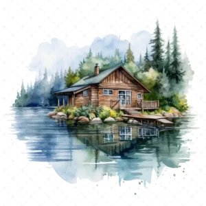 19 High-Quality Lake House Clipart - Lake house digital watercolor JPG instant download for commercial use - Digital download